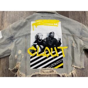 TRIO Urban Distressed Denim Jacket Tupac Marilyn Monroe